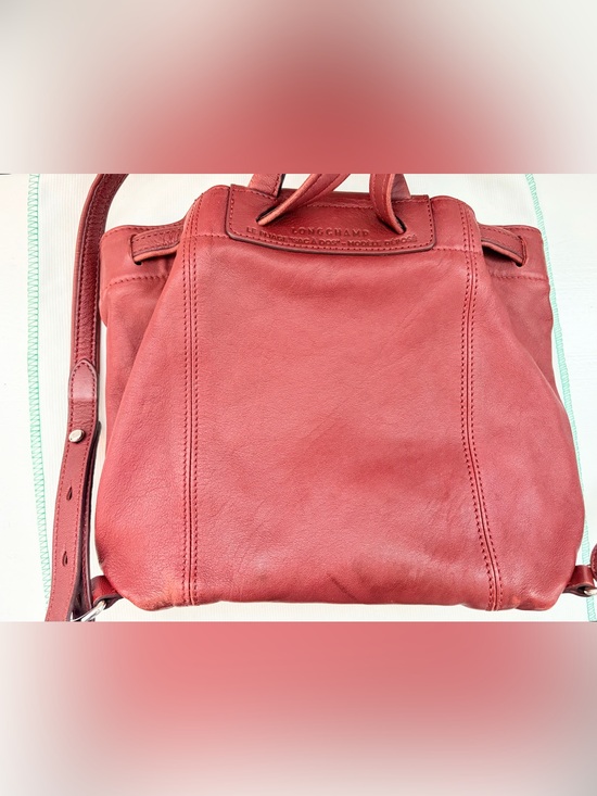 Auth LONGCHAMP Le Pliage Mini Burgundy Leather Backpack main image 11
